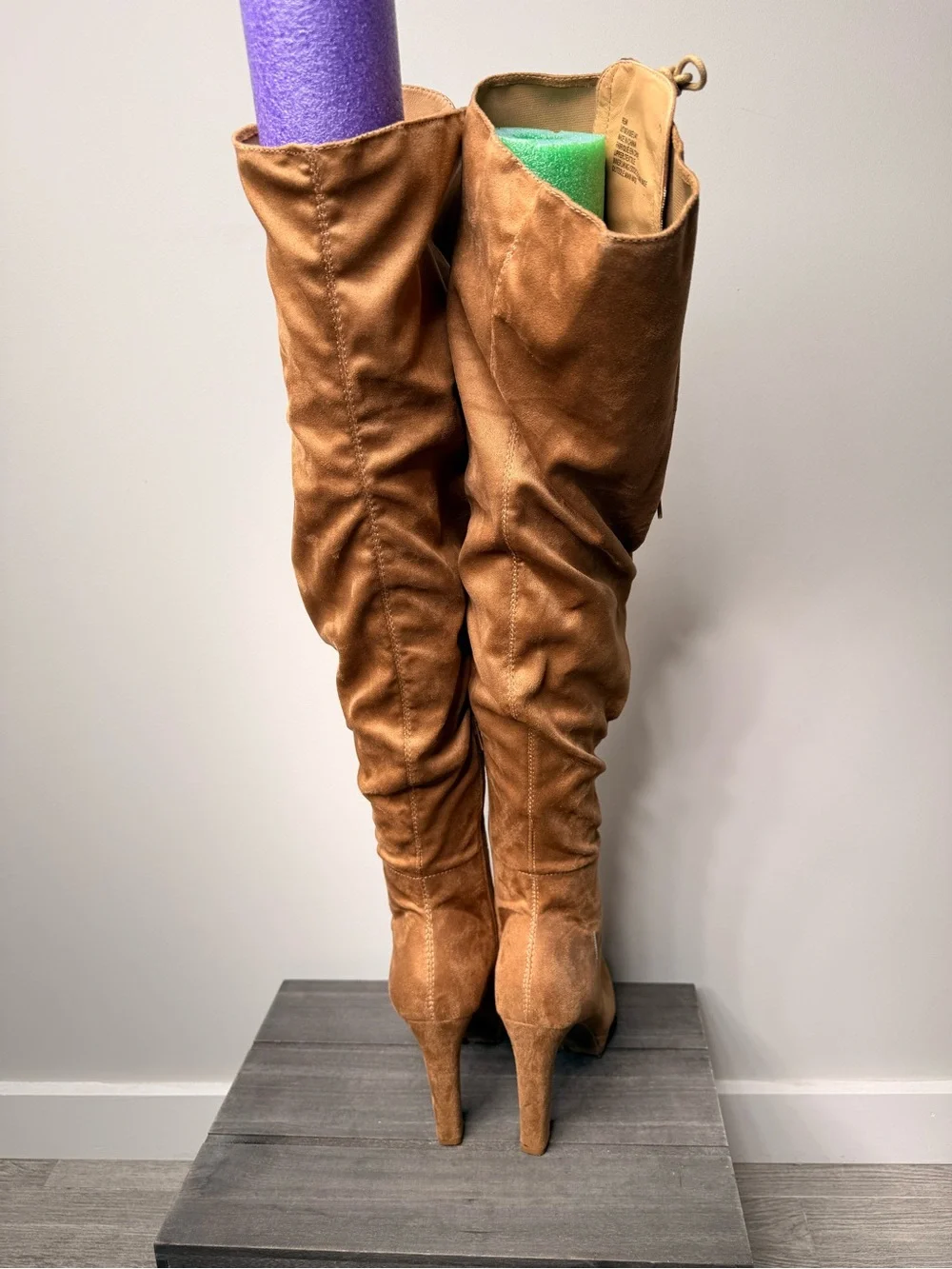 Shoe Dazzle Cognac Lace-Up Over-the-Knee Heeled Boots